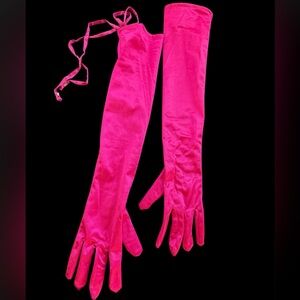 Vibrant Pink Satin Long Gloves